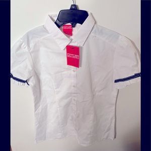 🛍 COTLER white details & Fit Short Sleeves Collar Blouse for Girls